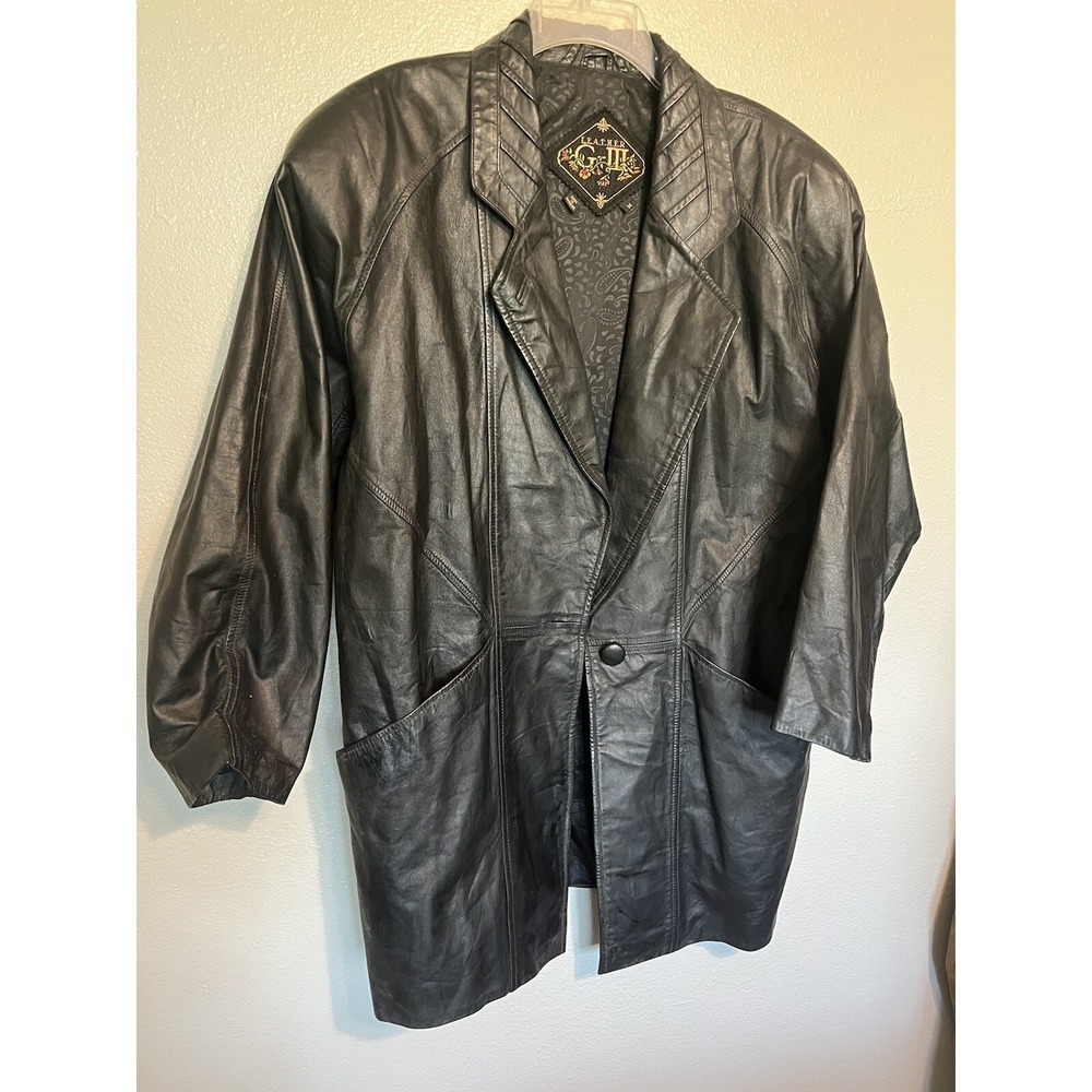 Vintage Women's Size Medium Black Leather‎ Coat Jacket- GIII G3